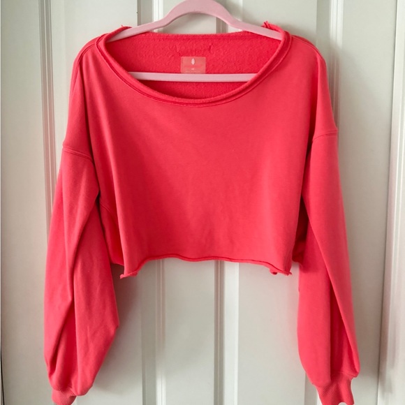 Free People Bright Pink Cropped Hoodie - Picture 1 of 8